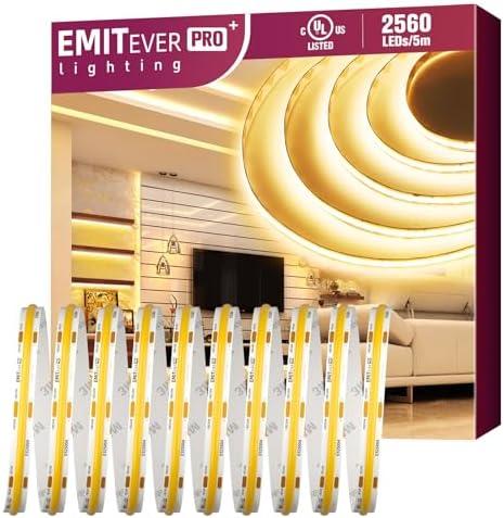 EMITEVER COB LED Strip Lights Warm White, 3000K Tape Light Premium High Density, DC 24V, 360+Lumens/ft, 2560LEDs/Spool, Ra 90+, 16.4ft/5m, UL Listed 5 Year After-Service (power supply sold separately)