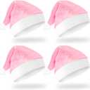 Zhanmai 4 Pieces Christmas Santa Hats Short Plush Xmas Santa Claus Cap Comfort Christmas Accessories for Women Men (Pink)