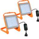 2-Pack 50W Super Bright LED Work Light - 8,000LM (500W Equivalent), IP65 Waterproof, 10ft Heavy Duty Cord, 5000K Daylight, Adjustable Flood Lights for Workshop, Garage, Construction Site