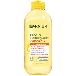 Garnier Micellar Water with Vitamin C, Facial Cleanser & Makeup Remover, Brightening & Hydrating, For All Skin Types, Vegan, Cruelty Free, 13.5 Fl Oz (400mL), 1 Count