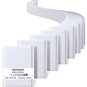 Metronic Bubble Mailers 6x10 50Pack, Self-Seal & Waterproof Bubble Mailer, Padded Envelopes, Mailers Padded for Shipping, Packaging for Business, White Usable Size 6x9