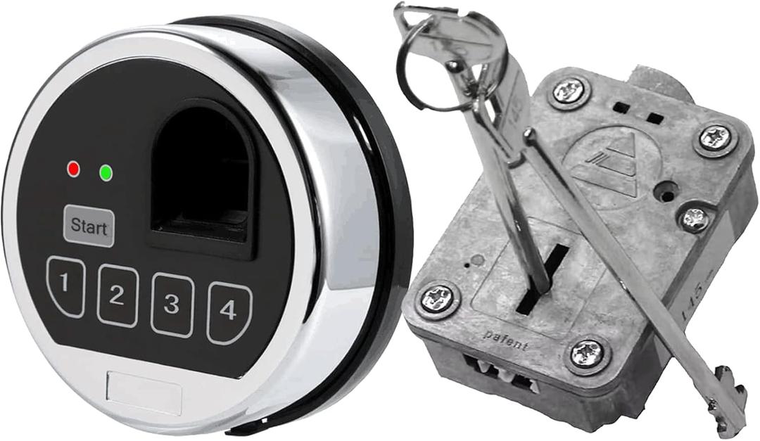 EMP Fingerprint and Digital Safe Electronic Keypad Lock, Gun Safe Lock Replacment with Swing Bolt Lock & 2 Emerency Keys, Chrome Keypad Lock(Right Swing Bolt)