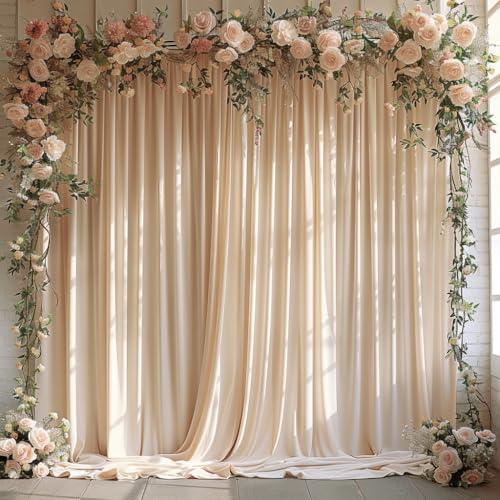 10x10ft Wrinkle Free Backdrop Curtain for Parties Soft Fabric Drapes Wedding Cream Curtain Backdrop for Birthday Party Decorations Background for Photography 5x10ft, 2 Panels