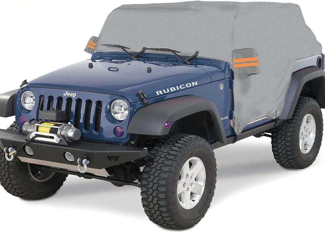 Big Ant Car Cover,6 Layers Waterproof Car Cab Cover for Je-ep Wrangler 4 Doors,Outdoor Half Car Cover Protect from Snow Rain Hail Sunshine Fit for SUV J-eep Wrangler JKU JLU 1987-2022, Gray