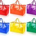 6 Pieces Extra Large Reusable Shopping Grocery Bags with Handles Colorful Woven Plastic Waterproof Tote Bags