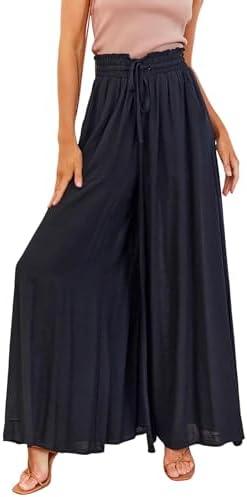 R.Vivimos Women's Wide Leg Lounge Pants Elastic High Waisted Drawstring Tie Casual Flowy Palazzo Pants Trousers with Pockets Small