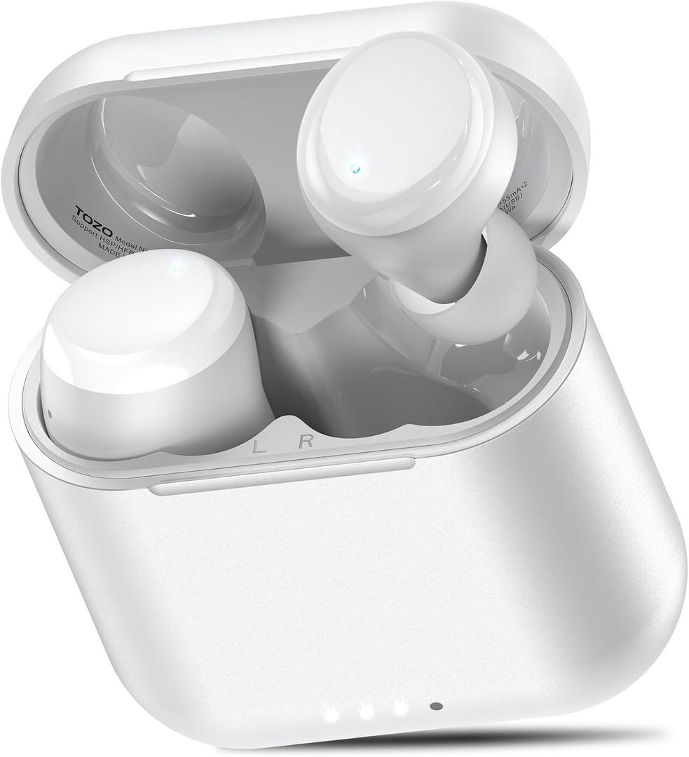 TOZO T6 Wireless Earbuds, IPX8 Waterproof Ear Buds, Stereo Bass Sound Bluetooth 5.3 Headphones in Ear, 50 Hours Playtime Earphones, Wireless Charging Case, Custom 32 EQ via APP (Small, White)