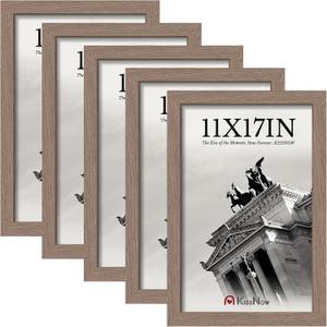 11x17 Picture Frame 5 Pack, Walnut Solid Wood Poster Frame for Wall