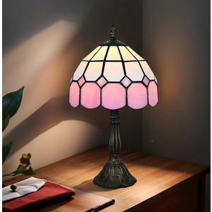 8" Tiffany Style Table Lamp, Vintage Handmade Stained Glass Shade Lighting, Bedroom Bedside Light, Study Desk Lamp, Office Accent Lamp