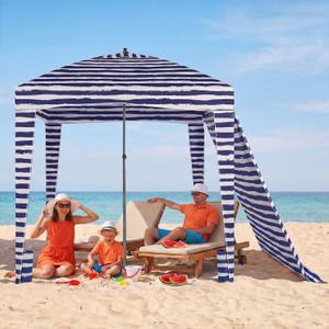 OLIXIS 6'x6' Beach Cabana Tent Sun Shelter UPF 50+ Easy Setup Cool Canopy Tent Sun Shade with Side Wall, Wind Resistant Beach Cabana for Whole Family