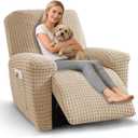 MAXIJIN Recliner Chair Cover, 3-Pieces Stretch Recliner Covers for Reclining Chair Slipcovers Washable Lazy Boy Furniture Protector with Pocket & Elastic Band (Khaki)