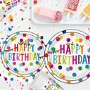 Birthday Plates & Napkins Party supplies - 175Pcs Happy Birthday Paper Plates and Napkins Sets, Disposable Happy Birthday Dots Tableware Set for Boys and Girls Party Decorations, Serves 25