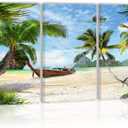 Palm Tree Wall Art Decor Tropical Beach Coconut Tree Modern Artwork Canvas Painting Prints Pictures Home Decor For Living Room Dining Room Bedroom 16X32Inches(40X80Cm), 3 Panels