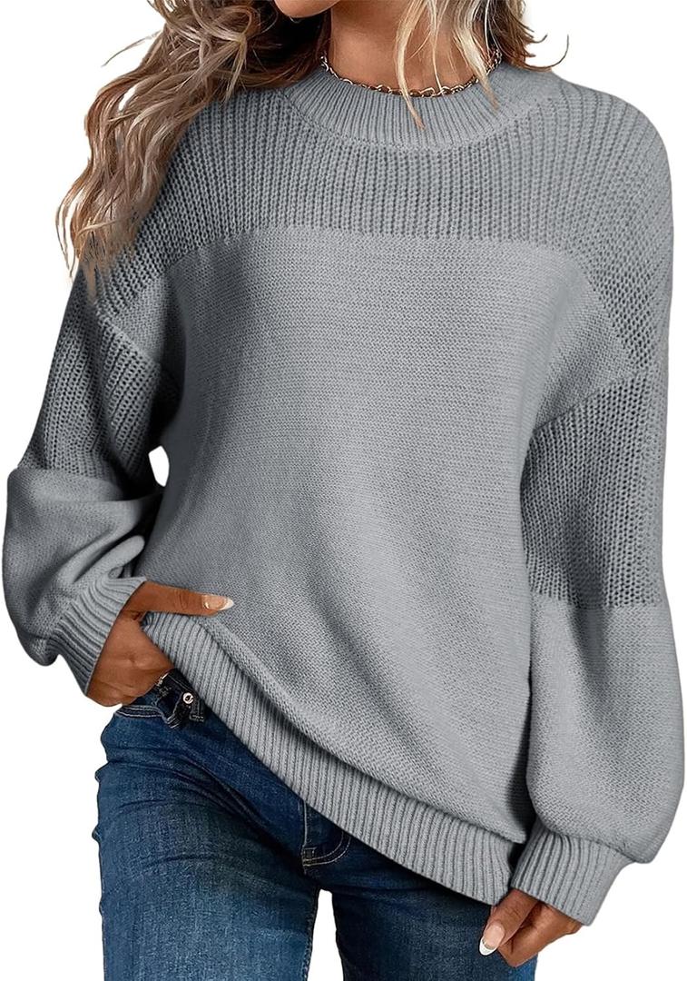 Sidefeel Women's Pullover Sweaters Casual Long Sleeve Crewneck Loose Knit Jumper Tops (XXL)