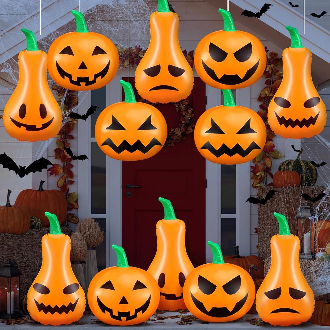 12 Pieces Halloween Inflatable Pumpkin Outdoor Decorations Blow up Pumpkin Fall Thanksgiving Inflatable PVC Waterproof Pumpkin Ball Outdoor Ornaments Halloween Decorations for Yard Garden Lawn