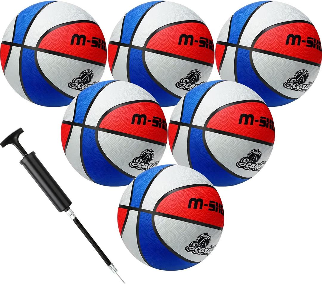 Wettarn 6 Pcs Size 5 Basketballs Bulk Christian Charity Donation Supplies 27.5 Inch Basketball with Pump Xmas Gifts for Boys and Girls Games Training (Blue, White, Red)