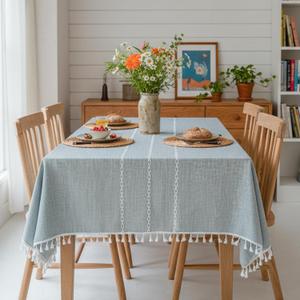Linen Rectangle Table Cloth Neutral Textured Rustic Tablecloth, Wrinkle Free Washable Burlap Table Cover with Tassels for Kitchen Dining Holiday Parties55 x 87 inch, 6-8 Seats, Grey