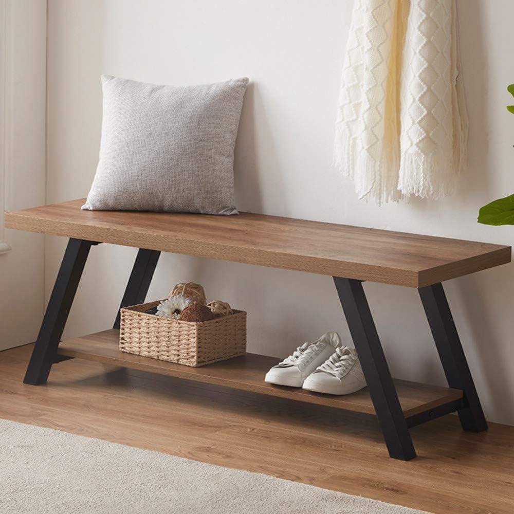 LVB Industrial Entryway Bench, Wood and Metal Storage Bench for Living Dining Room, Farmhouse Indoor Entry Way Shoe Benches Seat, Rustic Oak, 47 Inch Long, 47W x 14.17D x 18.11H Inch