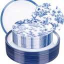EI 60pcs Blue and White Floral Plastic Plates Fancy Blue Floral Disposable Heavy Duty,10.25inch Dinner Plate and 7.5inch Dessert Plate,Disposable Nice Plastic Plates for Party,Wedding(Value,Elegant )