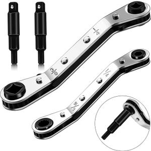 Hvac Service Wrench Tools:3/16 to 3/8 5/16'' x 1/4''Air Conditioner Valve Ratchet Wrench with 2 Hexagon Bit Adapter Kit for Air Refrigeration and Equipment Repair Tools Clearance