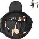 Drawstring Cosmetic Bag for Women - Travel Accessories for Women Travel Make Up Organizer Bag for Toiletry with Brush Area (Black)