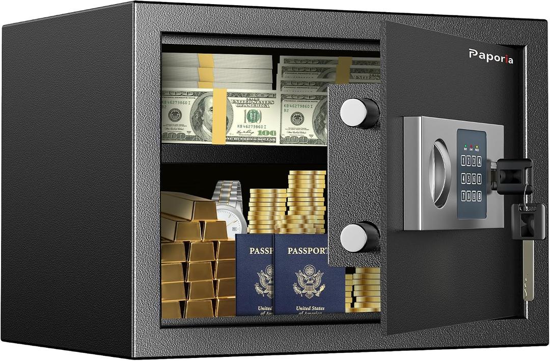 0.6 Feet Cubic Safe Box with Digital Keypad Lock & Keys, Home Safe Money Box for Cash, Documents, Jewelry,& Medicine, Security Digital Safe in Home, Hotel or Business