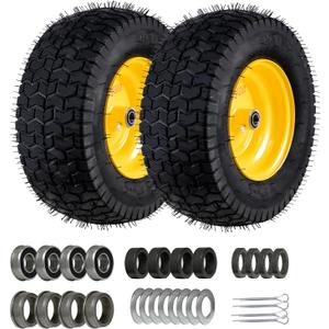 16x6.5-8 Tubeless Tire and Wheel,2 Pcs Replacement Riding Lawn Mower Garden Tractor Front Wheel Tire with 3" Offset Hub, 3/4" Bearing & 5/8Bearing