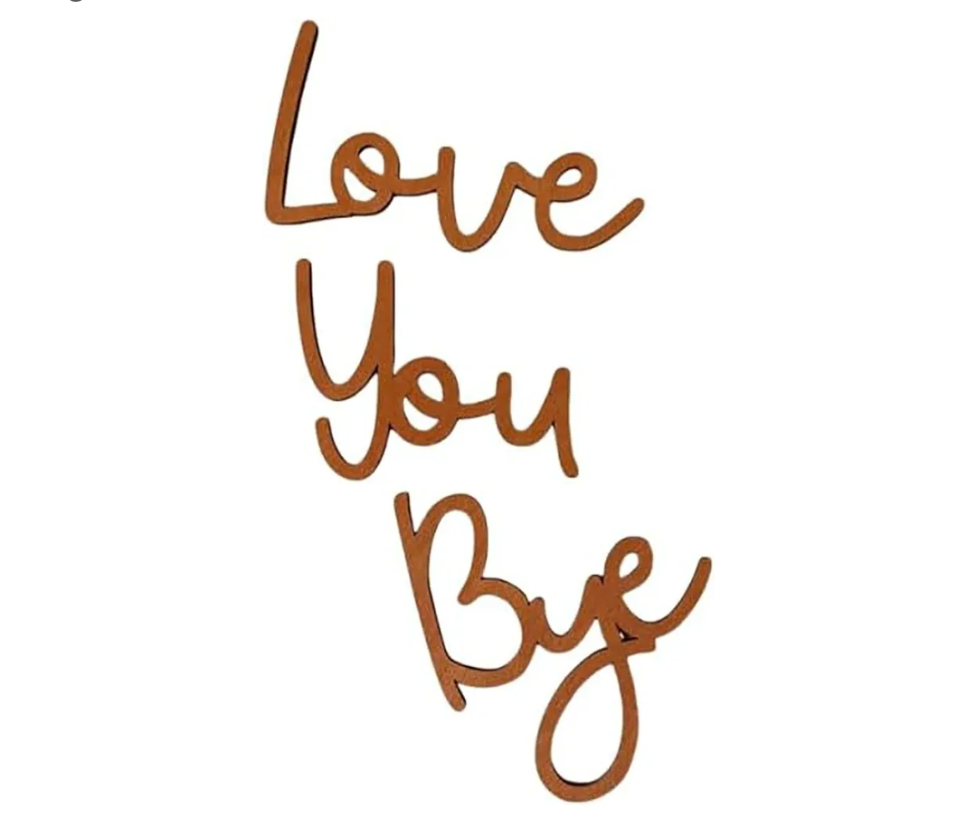 Love You Bye Wood Sign Above Door Bye Love You Hanging Wooden Script Signs Home Wall Decor Living Room Valentine's Decorations Love and Warmth Family Sign with Glue Point (Gold)