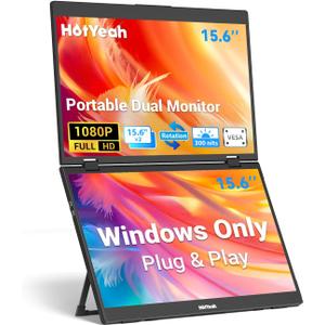 HotYeah Triple Laptop Screen Extender, 15.6" 1080P FHD IPS Folding Stacked Portable Dual Monitor, USB-C Travel Extended Computer Display w/VESA, 180 Rotation, Plug & Play (Windows Only)