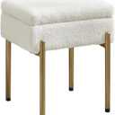 Vanity Stool Chair, Small Ottoman Stool with Storage, Makeup Vanity Chair with Anti-Slip Feet, Footstool Ottoman with Metal Legs, Storage Chairs for Makeup Room, Bedroom, Living Room (White+Gold)