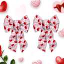 2 Pieces Valentines Bows for Wreath, Valentine's Day Wreath Bows Pink Buffalo Plaid Bows Red Heart Craft Bows Ornaments Farmhouse Tree Bows for Front Door Wedding Valentines Decorations