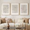 Framed Neutral Botanical Wall Art Set of 3, Minimalist Contemporary Floral Line Art Canvas Wall Art Prints, Modern Boho Beige Flower Pictures Wall Decor for Living Room Bedroom Office, 16x24, 16" W x 24" H x 3Pcs