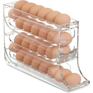 Refrigerator Egg Trays,Automatic Rolling Egg Holder Organizer for Refrigerator Slide Design Egg Dispenser, Food Grade Material, Large Capacity Storage 32 Count (Clear)