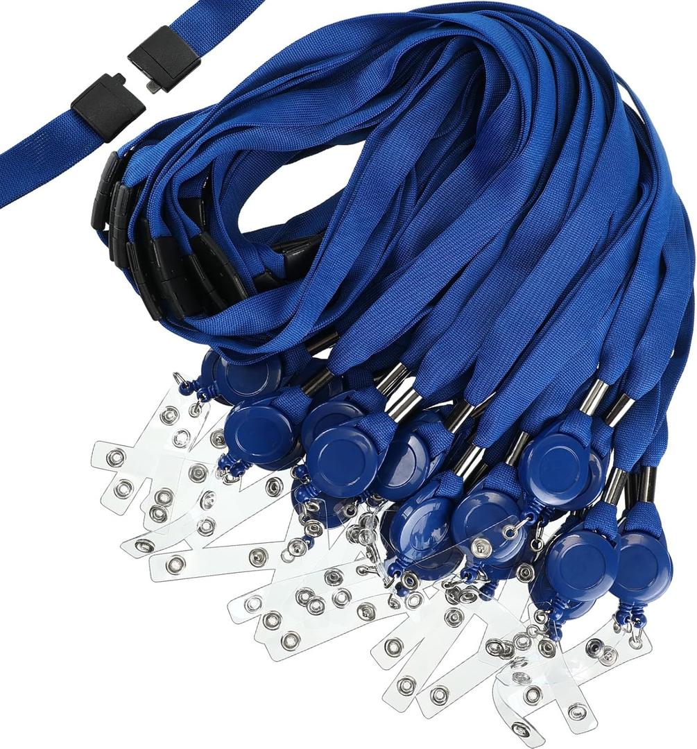Windyun 12 Pcs Breakaway Lanyard with Safety ID Bulk Retractable Lanyards Flat Neck Straps (Blue)