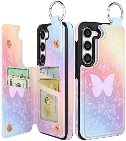 Shorogyt for Samsung Galaxy S23 Wallet Case with Card Holder - Designer PK Butterfies Pattern Kickstand Magnetic Clasp Back Flip Folio Leather Phone Cases for S23 for Women Men Girls