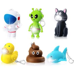 6 Pcs Nurse Animal Flashlight Keychain Pediatric Nurse Flashlight LED Cat Alien Lion Frog Animal Pen Badge Reel Light(Lovely)