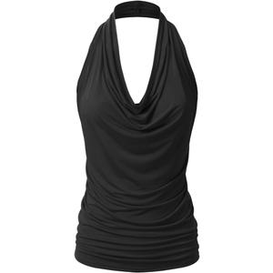 EIMIN Women's Casual Halter Neck Draped Front Sexy Backless Tank Top BLACK L