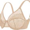 HSIA Minimizer Bras for Women Enchante Full Coverage Underwire Bras Plus Size Lifting Floral Lace Bra for Heavy Breast (36D, Warm Beige)