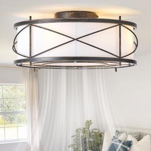 Black Flush Mount Farmhouse Ceiling Fan with Lights, 20" Caged Rustic Ceiling Fans with Light and Remote, Enclosed with 6 Speeds for Living Room, Bedroom, Nursery