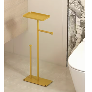 Brushed Gold Toilet Paper Stand Holder with Shelf, Marble Design Base Free Standing Toilet Paper Roll Holder with 2 Dispenser SUS 304 Stainless Steel Reserve, Storage 5 Rolls