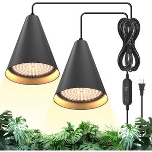 Bstrip 50W Double-Head Grow lights for indoor Plants full Spectrum 3000K, Black LED Grow Light Bulb with Timer & 16.4FT Power Cord, Perfect for Tall Plants, Gardens, Flowers, and Greenhouses in Winter