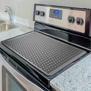 Silicone Stove Top Protector, 28 x 20 Electric Stove Top Cover, Heat Resistant Glass Cooktop Protector, Flat RV Stove Top Cover, Extra Countertop Space, XL Dish Drying Mats for Kitchen, Gray