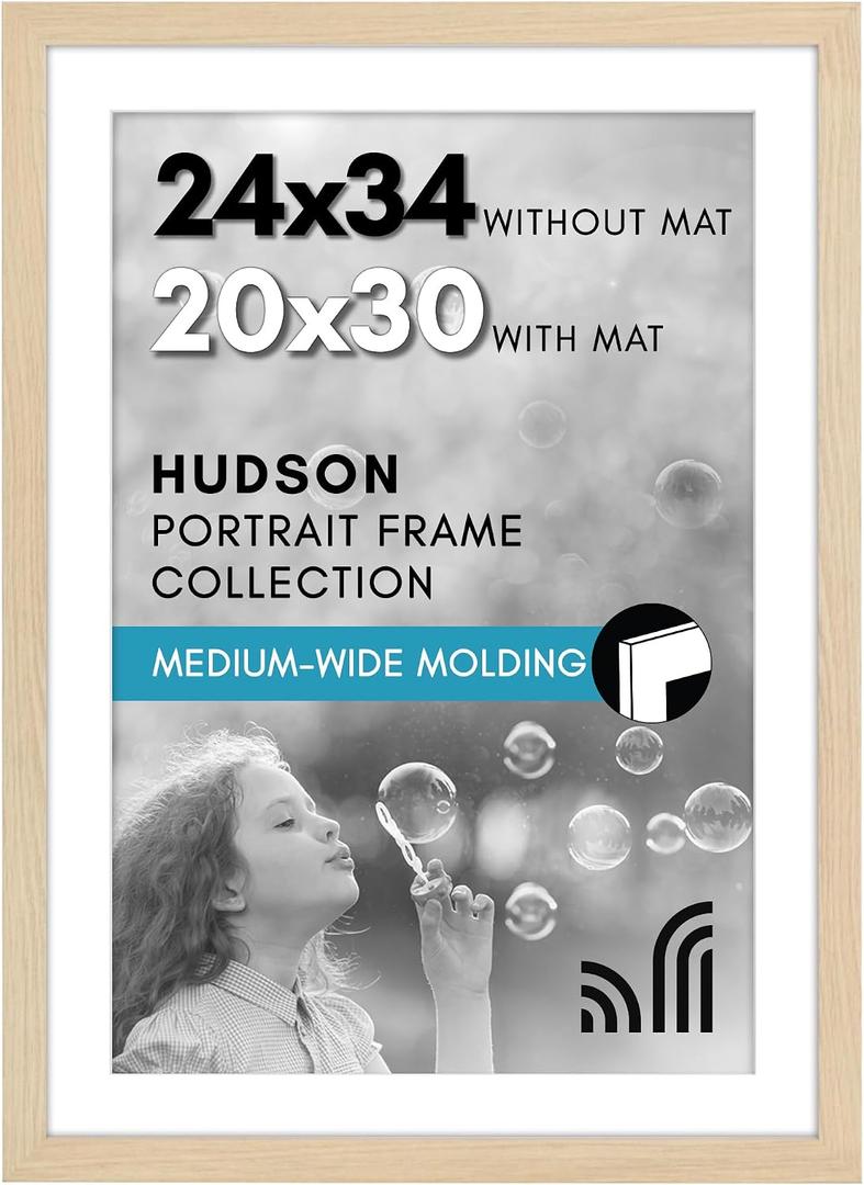 Americanflat 24x34 Poster Frame - Matted to 20x30 - Natural Oak