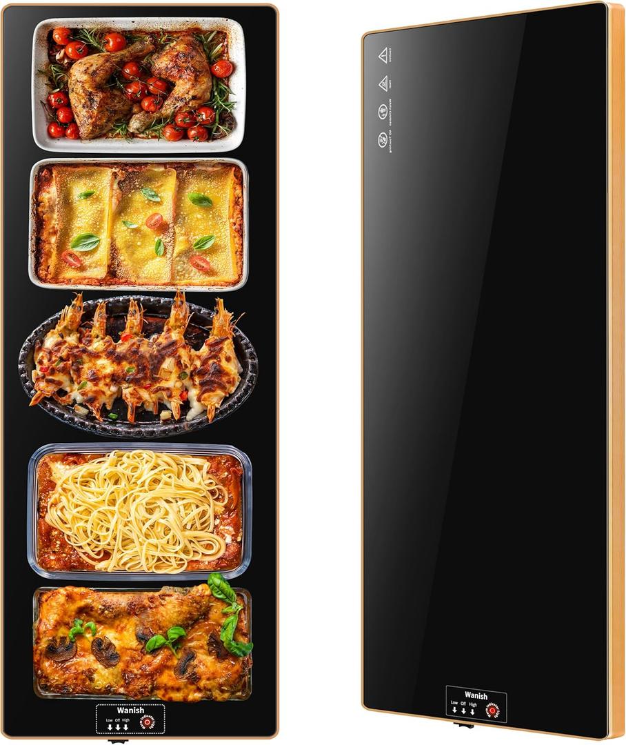 Electric Warming TrayExtra Long 40x12Food Warmer with Thermostat and Full Surface HeatingFood Warming Mat with 2 Temperature Modes for Parties BuffetGatheringsGold Edge Warming Mat for Food