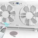shinic Twin Window Fan, 9-Inch Blades Reversible Airflow, Thermostat Control, 3 Speeds, 23.8"-37" Expandable Width, Window Exchaust Fans for Home Bedroom, ETL Certified