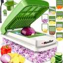Mueller Vegetable Chopper 9 Blade, Mandoline Slicer, Food Veggie Chopper, Cheese Grater, Onion Vegetable Cutter with Container, Dicer, Kitchen Gadgets & Essentials, White Sand/Green Set of 6