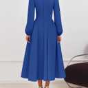 ZESICA Women's Long Sleeve Midi Dresses 2026 Fall Square Neck Swing A Line Wedding Guest Evening Prom Dress (Blue, M)