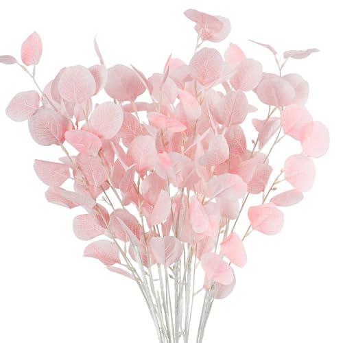 OJRTHDE 7PCS Long Artificial Eucalyptus Stems 35.4" Tall Fake Branches with Silk Apple Leaves Faux Pink Plants Bouquets for Party Wedding Flowers Arrangements Accessories Home Table Vase Decorations