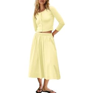 Panadila Womens 2 Piece Lounge Sets Matching Vacation Outfits Ribbed Button Down Cardigan and Elastic Waist Skirt Sets, M