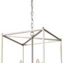 Brushed Nickel Chandelier 4-Light Foyer Chandelier, 12.6" Lantern Pendant Light for Dining Room Adjustable Height Square Pendant Light Fixtures for Kitchen Island Hallway Living Room